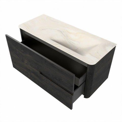 Mondiaz CIRO-DLUX Badkamermeubelset - 110x45x50cm - Solid surface wastafel Ostra - 1 wasbak Rechts - 1 kraangat - 2 lades - Shadow SW1532466