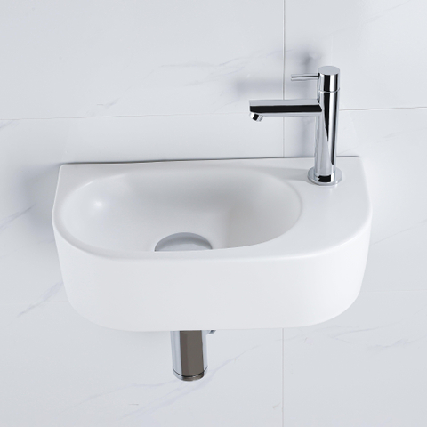 Fugaflow Efficiente Pietra Ensemble lave-mains - 40x21.5x12cm - droite - lisse - demi-rond - 1 trou de robinet - céramique - robinet de lavabo chrome - bonde - siphon abaissé - blanc mat SW1442357