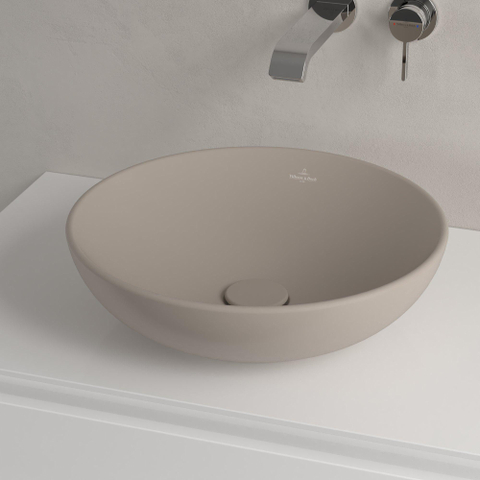 Villeroy & Boch Loop & Friends opzetwastafel - 42cm rond - met overloop CeramicPlus - mat almond (beige) SW644130