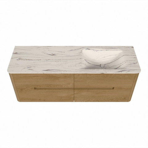 Mondiaz CIRO-DLUX Badkamermeubelset - 140x45x50cm - Solid surface wastafel Nata - 1 wasbak Rechts - zonder kraangaten - 4 lades - Oak SW1531461