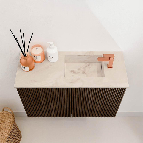 Mondiaz JOYA-DLUX Meuble de salle de bains 60cm - couleur Walnut - Vasque FAYE position Droite 1 trou de robinet couleur Frappe SW1422281