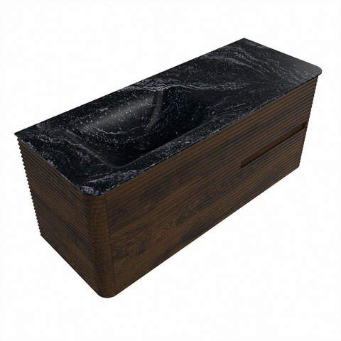 Mondiaz CIRO-DLUX Ensemble de meubles de salle de bains - 120x45x50cm - lavabo solid surface Lava - 1 bassin à gauche - sans trous de robinet - 2 tiroirs - Noyer SW1530217