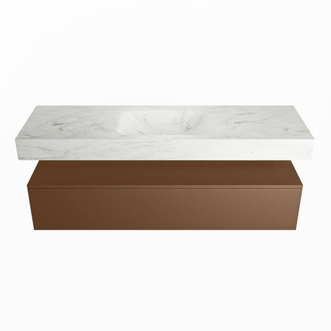 Mondiaz ALAN-DLUX Ensemble de meuble - 150cm - meuble Rust mat - 1 tiroir - Lavabo Cloud Opalo suspendu - vasque Centre - 1 trou de robinet SW806562