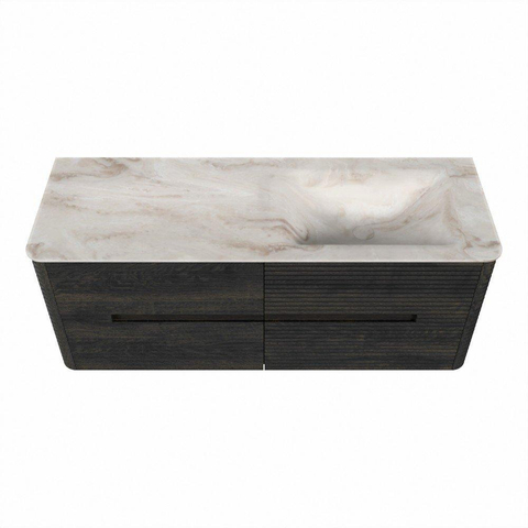 Mondiaz CIRO-DLUX Badkamermeubelset - 130x45x50cm - Solid surface wastafel Frappe - 1 wasbak Rechts - zonder kraangaten - 4 lades - Shadow SW1532257