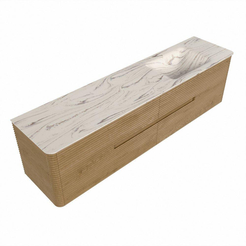 Mondiaz CIRO-DLUX Meuble de salle de bains - 190x45x50cm - Plan vasque solid surface Nata - 1 lavabo à droite - 1 trou de robinetterie - 4 tiroirs - Chêne SW1531480