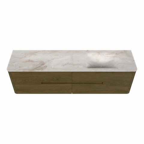 Mondiaz CIRO-DLUX Ensemble meuble de salle de bains - 180x45x50cm - Plan vasque solid surface Frappe - 1 lavabo à droite - sans trous de robinet - 4 tiroirs - Dusk SW1532851
