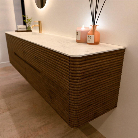 Mondiaz CIRO-DLUX Badkamermeubelset - 190x45x50cm - Solid surface wastafel Opalo - 1 wasbak Links - 1 kraangat - 4 lades - Dusk SW1532931