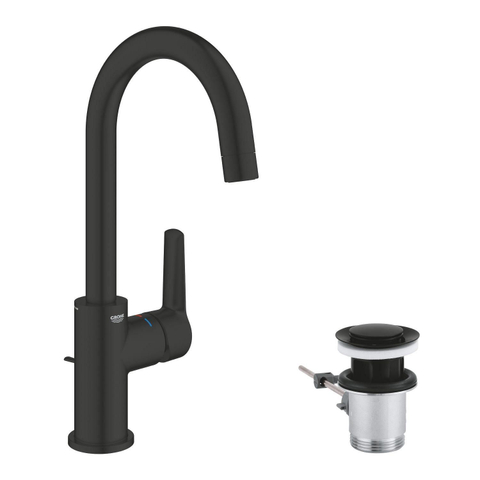 Grohe Start QuickFix Wastafelkraan - l-size - met waste - matte black (mat zwart) SW1126743