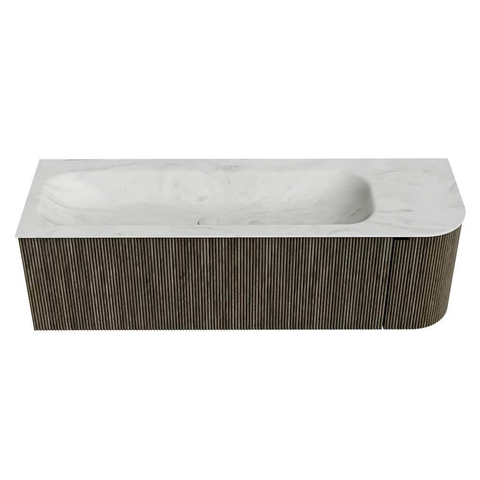 Mondiaz KURVE-DLUX Ensemble de meuble de salle de bains - 145x46x40cm - 1 tiroir - 1 porte - lavabo solid surface - gauche - sans trou de robinet - Shadow SW1414067