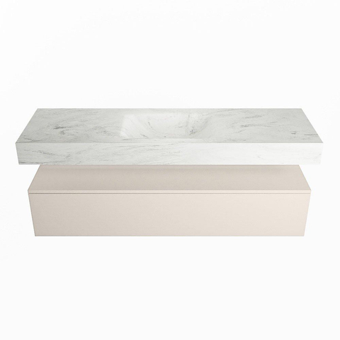 Mondiaz ALAN-DLUX Ensemble de meuble - 150cm - meuble Linen mat - 1 tiroir - Lavabo Cloud Opalo suspendu - vasque Centre - 1 trou de robinet SW806615