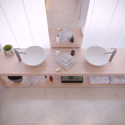 Ideavit Solidthin vasque à poser 39x39x14,5cm ronde 0 trous de robinet 1 cuve Solid surface blanc SW85902