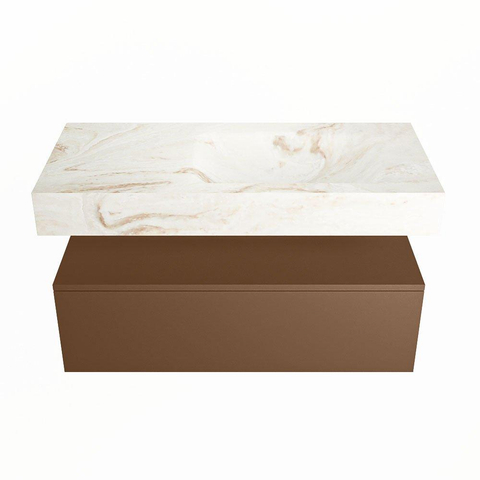 Mondiaz ALAN-DLUX Ensemble de meuble - 100cm - meuble Rust mat - 1 tiroir - Lavabo Cloud Frappe suspendu - vasque Droite - 1 trou de robinet SW805105
