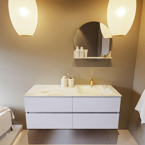 Mondiaz VICA-DLUX Ensemble meuble de salle de bains - 130cm - cale - 4 tiroirs - Lavabo encastré CLOUD - à droite - 1 trou de robinet - couleur Frappe - Version XL 60cm de haut SW1189184