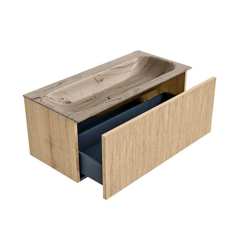 MONDIAZ KURVE-DLUX Meuble de salle de bains 100cm couleur Oak avec 1 tiroir et 0 porte. Vasque BIG MEDIUM Centrale 1 trou de robinet Arena. SW1431101