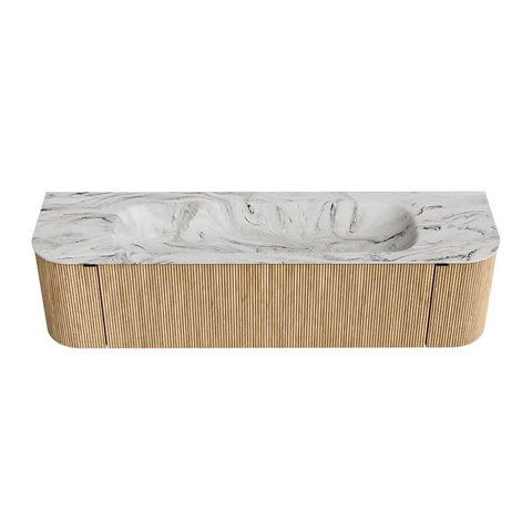 MONDIAZ KURVE-DLUX meuble de salle de bains 170cm avec module 25 Len R couleur Oak avec 1 tiroir et 2 portes. Lavabo BIG LARGE central 2 trous de robinet couleur Glace. SW1137969