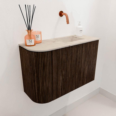 Mondiaz JOYA-DLUX Meuble de salle de bains 61,6cm - arrondi gauche couleur Noyer - Vasque FAYE position Droite Sans trou de robinet couleur Frappe SW1422292
