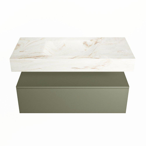 Mondiaz ALAN-DLUX Ensemble de meuble - 100cm - meuble Army mat - 1 tiroir - Lavabo Cloud Frappe suspendu - vasque Centre - 0 trous de robinet SW805466