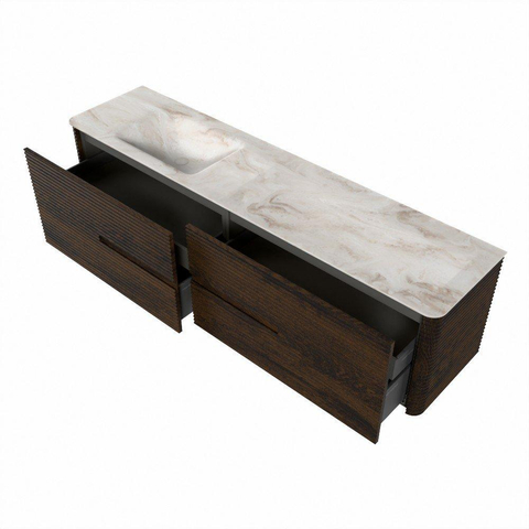 Mondiaz CIRO-DLUX Badkamermeubelset - 190x45x50cm - Solid surface wastafel Frappe - 1 wasbak Links - 1 kraangat - 4 lades - Walnut SW1530216