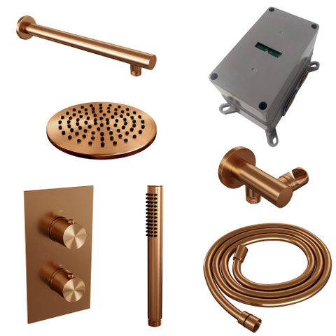 BRAUER Copper Edition ensemble de douche pluie encastré – douche de tête Ø 20 cm – bras mural droit 40 cm – douchette bâton – avec inverseur SW538463