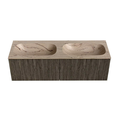 MONDIAZ KURVE-DLUX Meuble de salle de bains 140cm couleur Shadow avec 2 tiroirs et 0 portes. Lavabo STOR SMALL Double 2 trous de robinet Arena. SW1431332