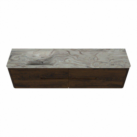 Mondiaz CIRO-DLUX Ensemble de meubles de salle de bains - 190x45x50cm - Vasque en solid surface Glace - 1 lavabo à gauche - sans trous de robinet - 4 tiroirs - Noyer SW1530152