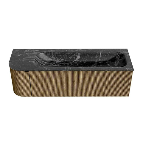 Mondiaz KURVE-DLUX Badkamermeubelset - 145x46x40cm - 1 lade - 1 deur - wastafel solid surface - rechts - 2 kraangaten - Dusk SW1415539