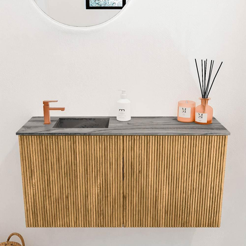 Mondiaz JOYA-DLUX 80cm toiletmeubel - kleur Oak - Wastafel FAYE positie Links 1 kraangat kleur Sombra. SW1424236