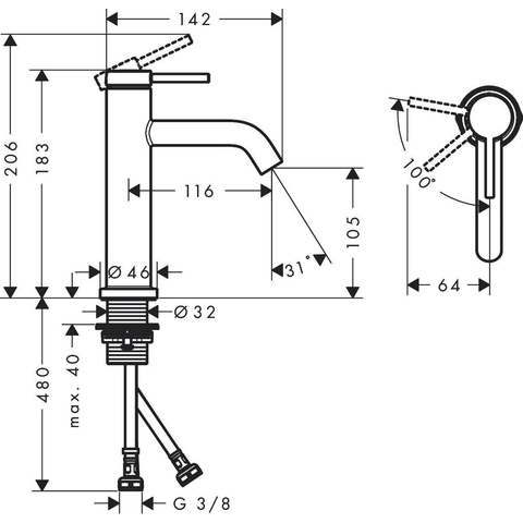 Hansgrohe Tecturis s Eengreeps wastafelmengkraan - 110 - coolstart - zonder afvoer - geborsteld brons SW1126721