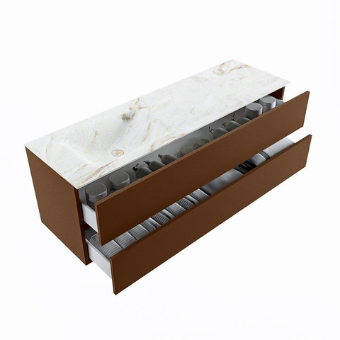 MONDIAZ VICA-DLUX Ensemble meuble de salle de bains - 150cm - meuble bas Rust - 2 tiroirs - lavabo encastré Cloud gauche - 1 trou de robinet - version haute 60cm - Frappe SW1089101