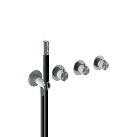 Hotbath Archie Partie apparente Partie apparente - Mitigeur thermostatique encastré bain/douche 2 robinets d''arrêt sans bec INOX SW678219