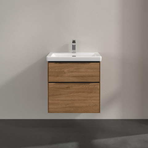 Villeroy & Boch Subway 3.0 Wastafelonderkast - met verlichting - 2 uittrekladen - 572x576x478mm - Oak Kansas (mat hout) SW881536