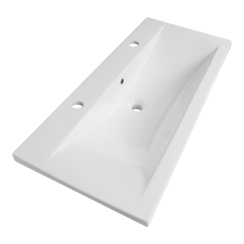 Saniclass Bari Meubelwastafel - 100x47x3.5cm - overloop - 1 wasbak - 2 kraangaten - keramiek - wit SHOWROOMMODEL SHOW26736