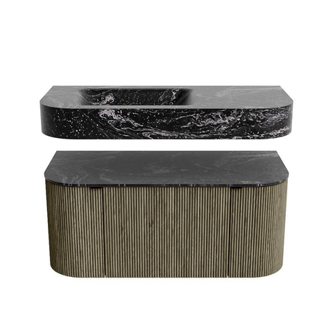 MONDIAZ THOR-DLUX 100cm meuble de salle de bains arrondi gauche + droite couleur Shadow avec 1 tiroir et 2 portes. Vasque suspendue CLOUD gauche 1 trou de robinet couleur Lava. SW1467517