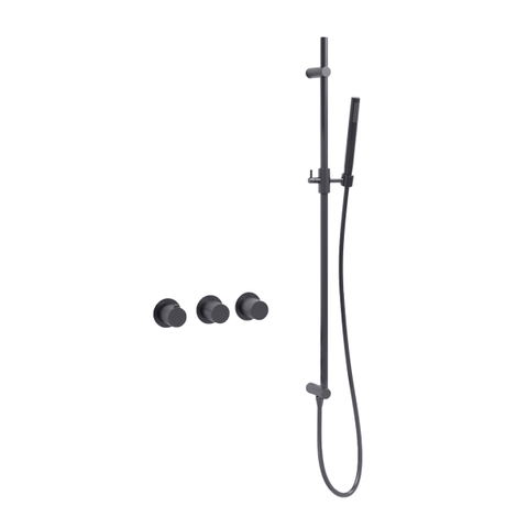 Fortifura Nebbio Badcombinatie-set - thermostaatkraan - glijstang - met geïntegreerde - wandaansluitbocht - gladde doucheslang - staaf handdouche - badvulcombinatie - PVD - geborsteld gunmetal (antraciet) SW1238067