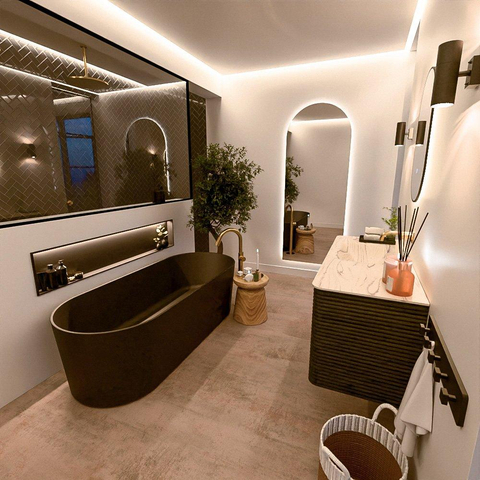 Mondiaz CIRO-DLUX Meuble de salle de bains - 120x45x50cm - Vasque en solid surface Nata - 1 lavabo à gauche - sans trous de robinet - 2 tiroirs - Shadow SW1532578