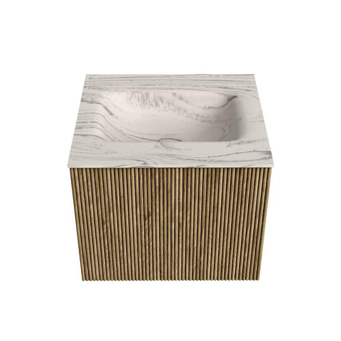 MONDIAZ KURVE-DLUX 50cm badmeubel kleur Dusk met 1 lade en 0 deuren. Wastafel GRUNNE Midden zonder kraangat Nata. SW1432346