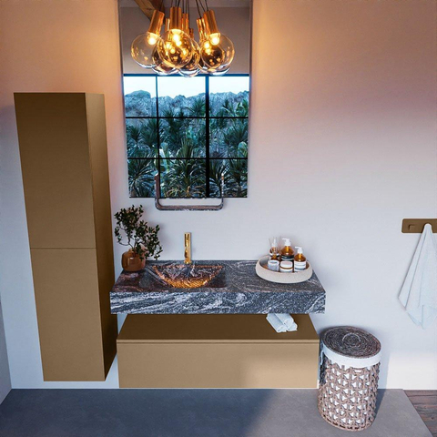 Mondiaz ALAN-DLUX Ensemble de meuble - 110cm - meuble Oro mat - 1 tiroir - Lavabo Cloud Lava suspendu - vasque Gauche - 1 trou de robinet SW808594