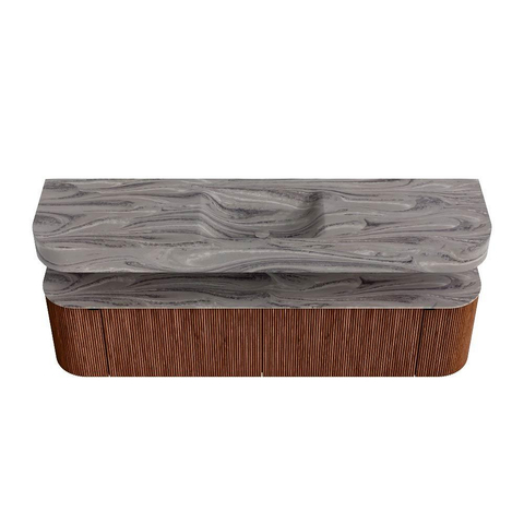 MONDIAZ THOR-DLUX Meuble de salle de bains - 180cm - arrondi gauche + droite - couleur Ruby - 2 tiroirs - 2 portes - Vasque suspendue CLOUD Milieu 1 trou de robinet couleur Sombra SW1466352