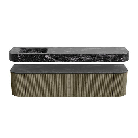 MONDIAZ THOR-DLUX 190cm meuble de salle de bains arrondi gauche + droite couleur Shadow avec 2 tiroirs et 2 portes. Vasque suspendue CLOUD Gauche 1 trou de robinet couleur Lava. SW1466628