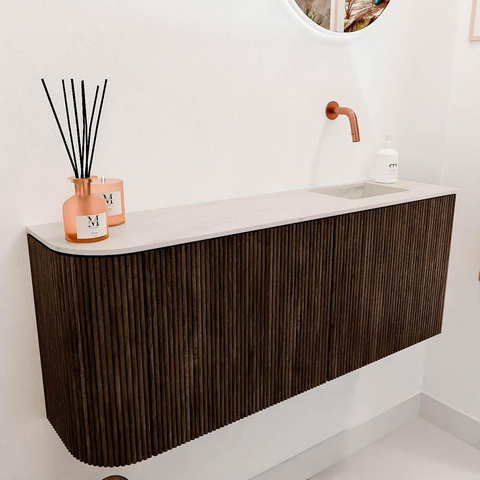 Mondiaz JOYA-DLUX 101.6cm toiletmeubel - ronding links kleur Walnut - Wastafel FAYE positie Rechts Zonder kraangat kleur Meli. SW1424443