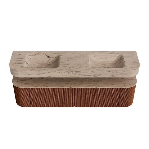 MONDIAZ THOR-DLUX 180cm meuble de salle de bains arrondi gauche + droite couleur Ruby avec 2 tiroirs et 2 portes. Vasque suspendue CLOUD Double 2 trous de robinet couleur Arena. SW1466136