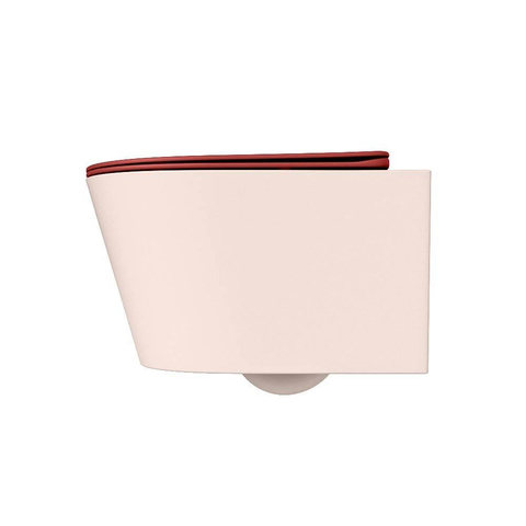 Mondiaz LAVIE hangtoilet – spoelrandloos – 36 x 53 cm – met softclose zitting – Rosee (roze), zitting Fire (rood) SW1208621
