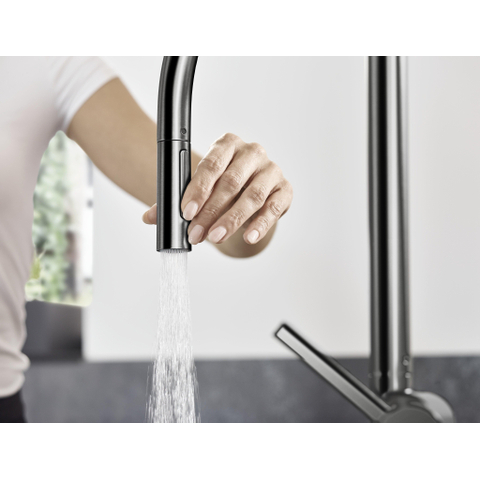 Hansgrohe Talis M54 eengreeps keukenmengkraan 210 met uitttrekbare vuistdouche, 2 straalsoorten Brushed Black Chrome SW1174241