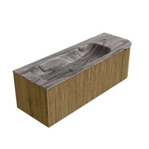 MONDIAZ KURVE-DLUX Meuble de salle de bains 135cm arrondi à droite couleur Dusk avec 1 tiroir et 1 porte. Lavabo BIG MEDIUM à gauche sans trou de robinet Sombra. SW1433864