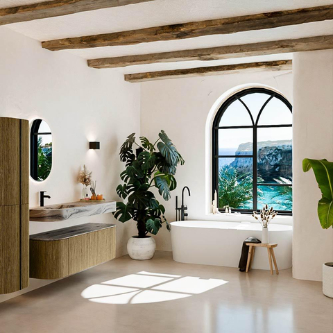 MONDIAZ THOR-DLUX 140cm meuble de salle de bains arrondi gauche + droite couleur Dusk avec 1 tiroir et 2 portes. Vasque suspendue CLOUD Gauche 1 trou de robinet couleur Sombra. SW1464235