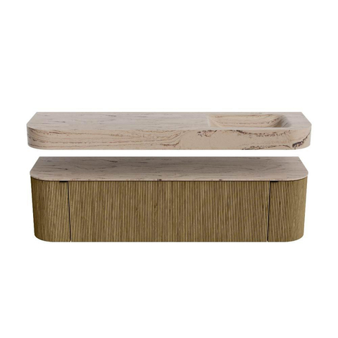MONDIAZ THOR-DLUX 170cm meuble de salle de bains arrondi gauche + droite couleur Dusk avec 1 tiroir et 2 portes. Vasque suspendue CLOUD droite sans trou de robinet couleur Arena. SW1465819