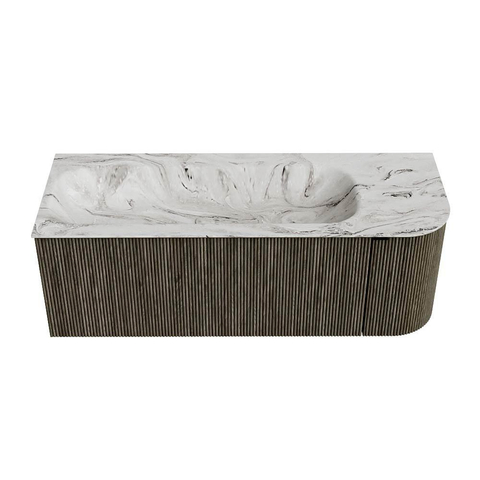 Mondiaz KURVE-DLUX Ensemble de meuble de salle de bains - 125x46x40cm - 1 tiroir - 1 porte - vasque solid surface - gauche - sans trou de robinet - Shadow SW1414558