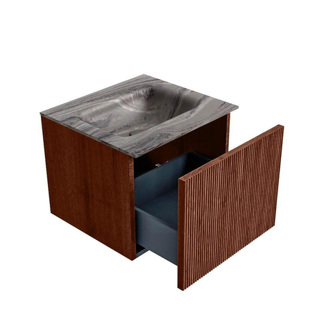 MONDIAZ KURVE-DLUX Meuble de salle de bains 50 cm couleur Ruby avec 1 tiroir et 0 porte. Lavabo GRUNNE Milieu 1 trou de robinet Sombra. SW1434062