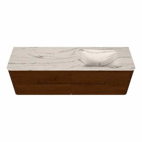 Mondiaz CIRO-DLUX Badkamermeubelset - 160x45x50cm - Solid surface wastafel Nata - 1 wasbak Rechts - 1 kraangat - 4 lades - Ruby SW1532065