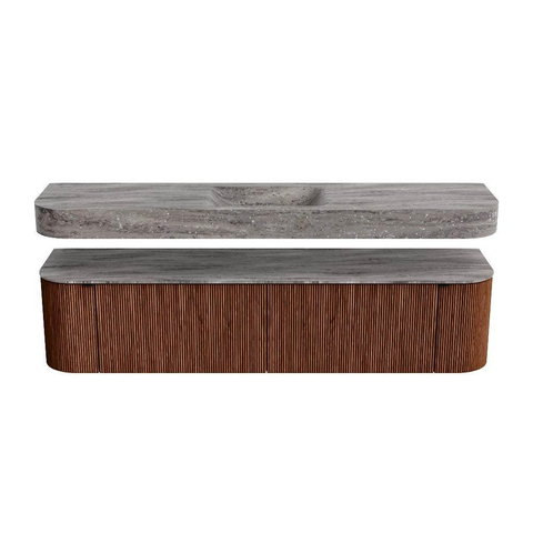 MONDIAZ THOR-DLUX 190cm meuble de salle de bains arrondi gauche + droite couleur Ruby avec 2 tiroirs et 2 portes. Vasque suspendue CLOUD Milieu sans trou de robinet couleur Oza. SW1466641